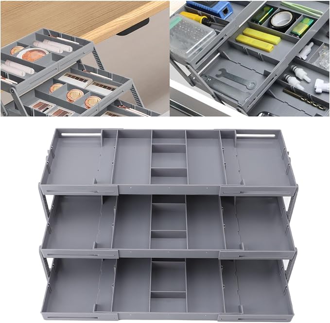 Drawer Organizer, Expandable Foldable Versatile Bathroom and Vanity Desk Drawer Organizer Trays, Plastic Storage for Makeup, Bedroom, Jewelry, Kitchen Utensils and Office (3 - Image 8