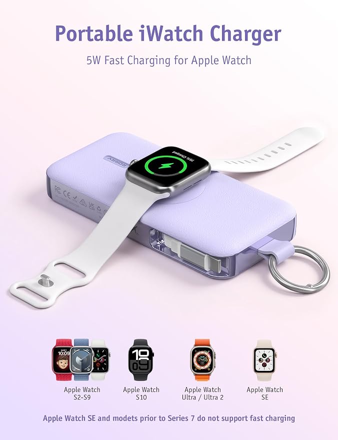 RORRY CharmGo Portable Charger 3 in 1 iPhone Power Bank for Apple 12000mAh | Built-in Retractable Cable Fast Charging Travel Keychain Battery Pack for Apple Watch /iPhone Air/17/16/15/14/13/12 - Image 4