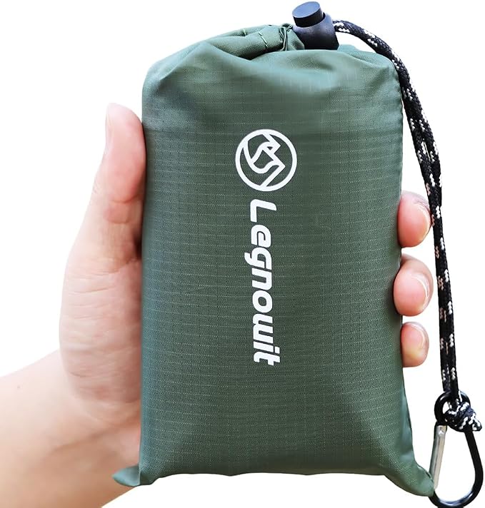Pocket Blanket, Compact Blanket for Picnic, Beach, Festival | Sandproof, Waterproof, Stakes & Carabiner Included, Packable Lightweight Tarp for Camping, Hiking, Backpacking, Travel by Legowitoutdoor