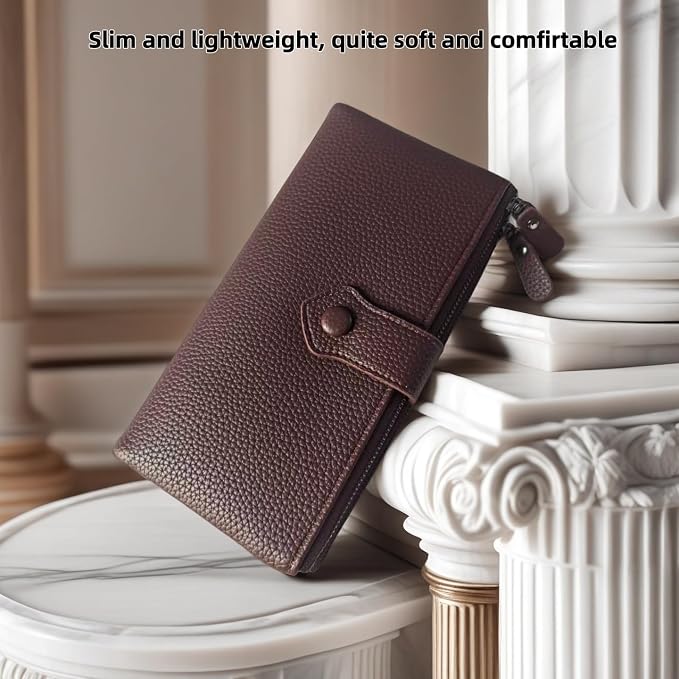 Women Slim Wallet Rfid Blocking With Passport And Credit Cards Holder Purse For Minimalist Soft Leather Zipper Monederos (wine red) - Image 7
