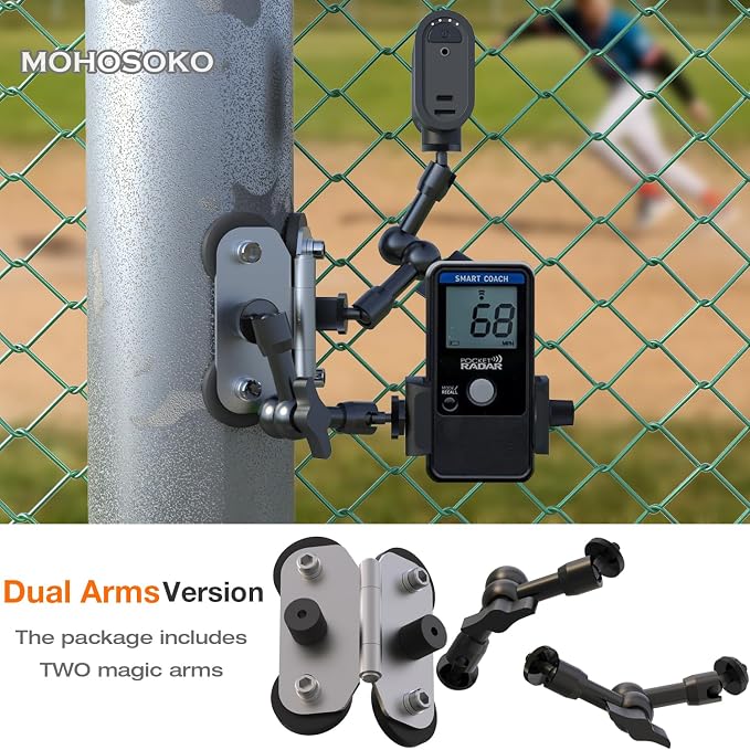 Magnetic Fence Mount - Post Mount for Mevo Start, GoPro, iPhone and Action Cameras, Two 1/4" Points Camera Magnet Holder for Game Changer at Baseball Field - Dual Arm - Image 2