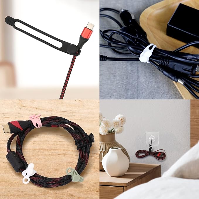 [20Park]UMUST Silicone Cable Ties, Reusable Cable Management Organizer,Cable Straps,Cord Ties,Multipurpose Elastic Cord Organizer for Bundling and Fastening Cable Cords Wires(white) | Reusable Cord Ties, Cable Strap Tie for Bundling Electronics Wire,Ho... - Image 7