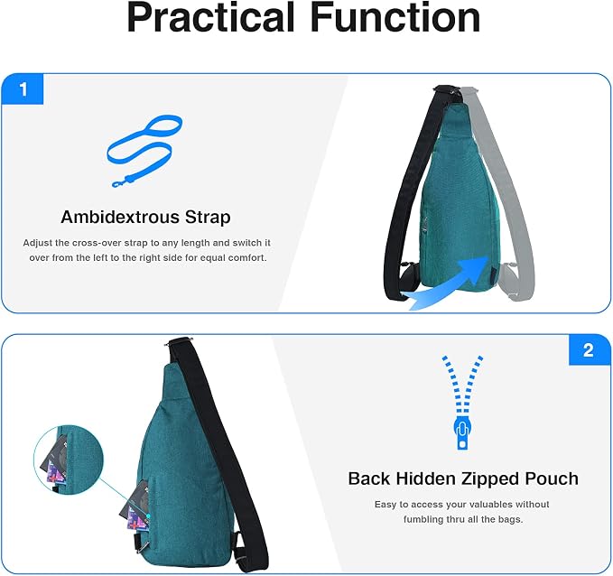 WATERFLY Tiny Crossbody Sling Backpack Anti Theft Backpack for Traveling Chest Shoulder Bag (Teal Blue) - Image 4