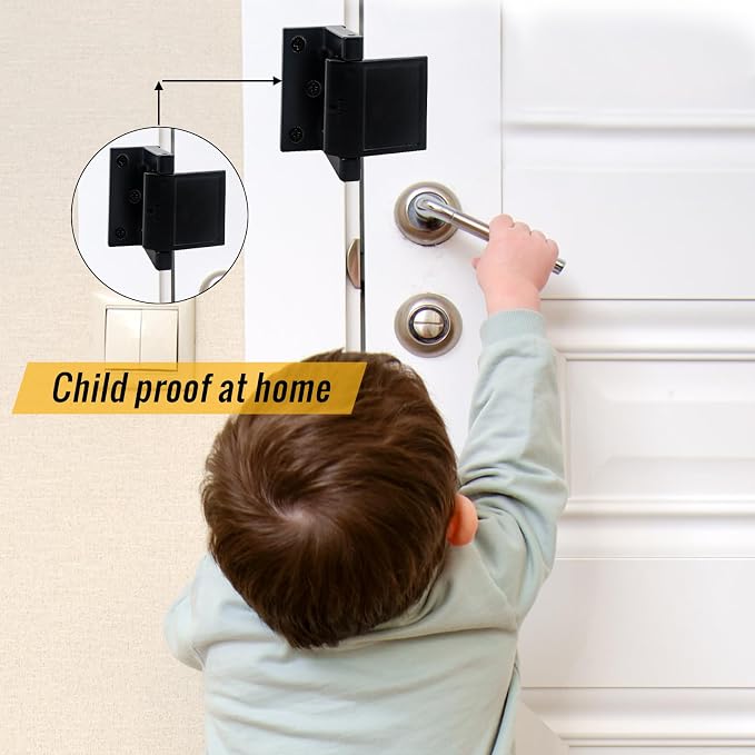 Door Security Lock Zinc Alloy, Door Lock Reinforcer Privacy Door Latch for in-Swinging Doors Extra High Resistance Home, 4pack Black - Image 6