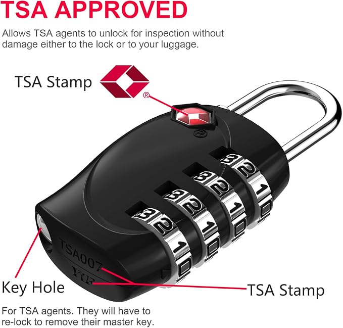 ZHEGE Suitcase Lock TSA Approved, 4 Digit Combination Luggage Lock (Black) | Resettable, for Backpack, Briefcase, Tent, Small Gym Locker Padlock - Image 3