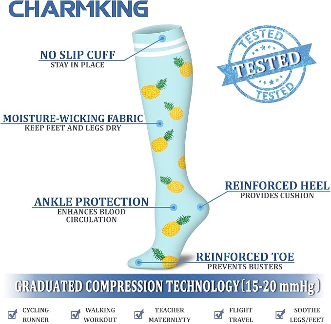 CHARMKING 6 Pairs-Compression Socks for Women & Men Circulation Best Support for Nurses, Running, Athletic,Flight Travel - Image 4