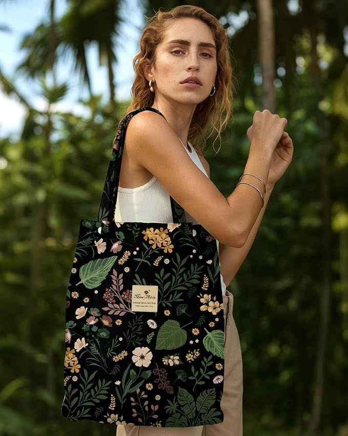 Miss Adola Corduroy Tote Bag for Women with Aesthetic Design | Magnetic Buckle & Pocket, Reusable, Soft, Roomy, Long Shoulder Handles, Double-sided Print, Casual Daily Work, Grocery Bags - Image 3