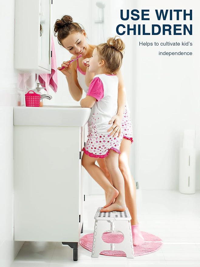 Dyforce Kids Step Stool 11 Inch, 300lbs Folding Step Stool for Adults | Toddler Step stool White,Anti-slip Heavy Duty with Carry Handle, Lightweight Foldable Stool for Bathroom Kitchen Bedroom - Image 4