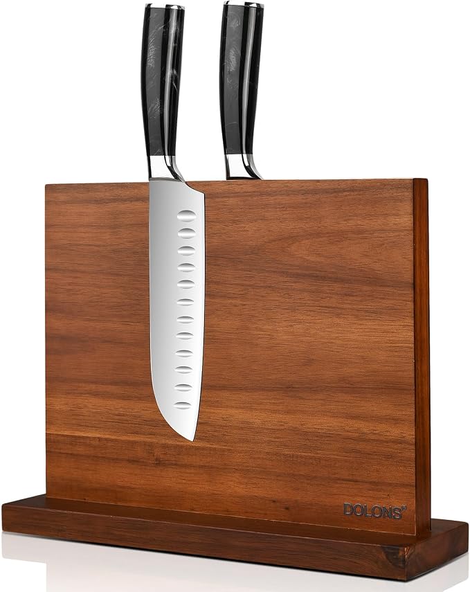 Magnetic Knife Block, Acacia Wood Kitchen Knife Holder, Multifunctional Double Side Knife Storage Organizer for Kitchen Counter ，Equipped with powerful enhanced magnets (Without knife) - Image 2