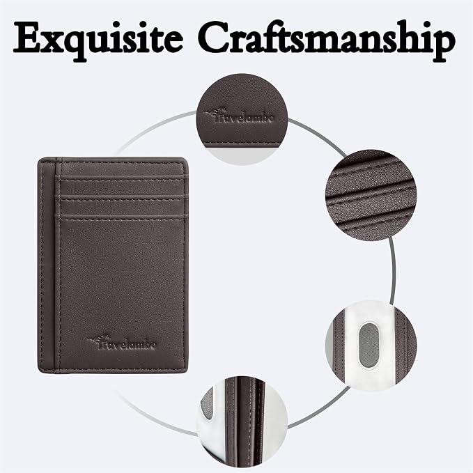 Travelambo Front Pocket Minimalist Leather Slim Wallet RFID Blocking Medium Size - Image 6