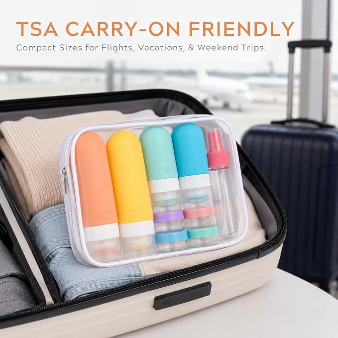 16Pcs Travel Bottles for Toiletries - TSA Approved Travel Bottles Set, Leak Proof Squeezable 3oz Portable Refillable Silicone Travel Bottles for Shampoo, Conditioner, Sprays, Clear Bag (Colorful) - Image 6