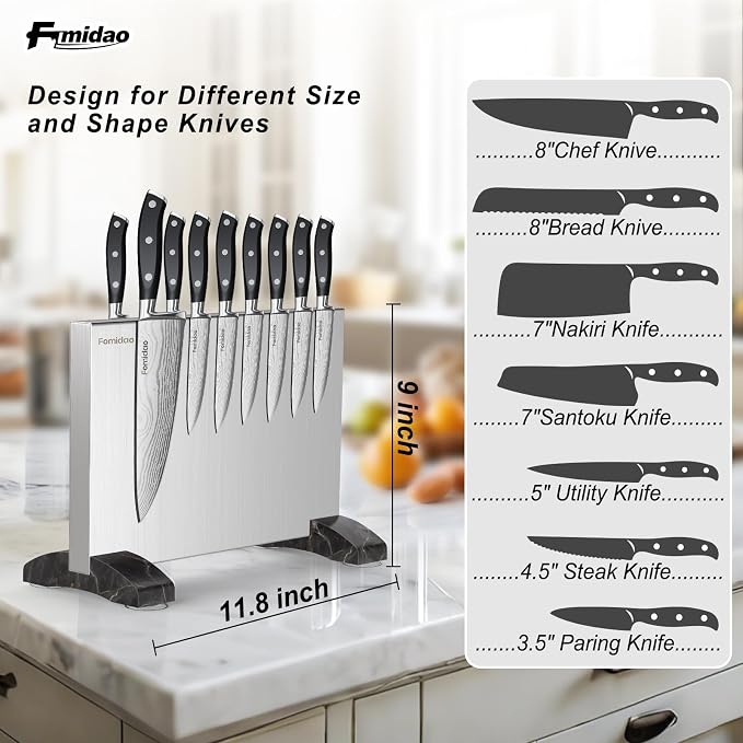 Magnetic Knife Block,Stainless Steel Magnetic Knife Holder Stand for Kitchen Counter,Strong Double Sided Magnet Knife Storage Rack - Image 3