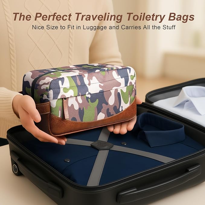 Travel Toiletry Bag for Men, Hanging Toiletry Organizer, Water Resistant Shaving Kit with Large Capacity for Travel Accessories (Camo-Bright Green, Medium) - Image 6