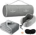 urnexttour Travel Pillow and Blanket Set Neck Pillow Airplane Foam Grey | 43x60 Inch Plane Blanket, Traveling Compact Storage Bag, Eye Mask, and Earplugs for Ultimate Flight Comfort, Women and Men by Urnexttour