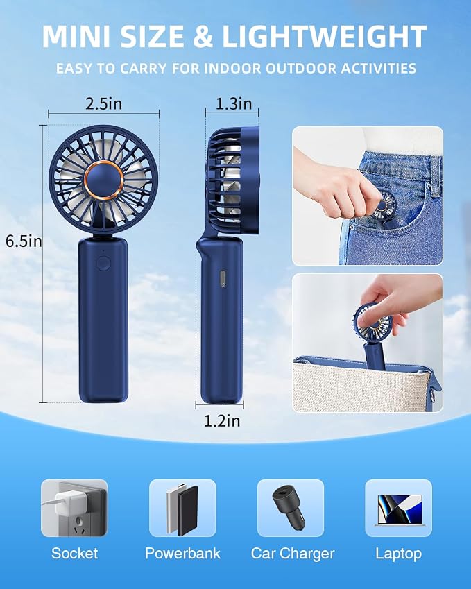 Portable Mini Fan, Handheld Fan, Small Desk Fans 180° Adjustable, 3-8 Hours Working Time, 3 Speeds, 1800mAh Battery Operated Fans USB Rechargeable for Indoor Outdoor Travel - Image 7