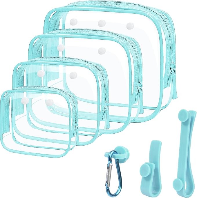 4 Pack Clear Toiletry Bags, Portable Travel Makeup Pouch with Zipper, TSA Approved Organizer, Clear Pouch Bags Compatible With Bogg Bag Divider Accessories(Blue, Pack of 8) by LETGO