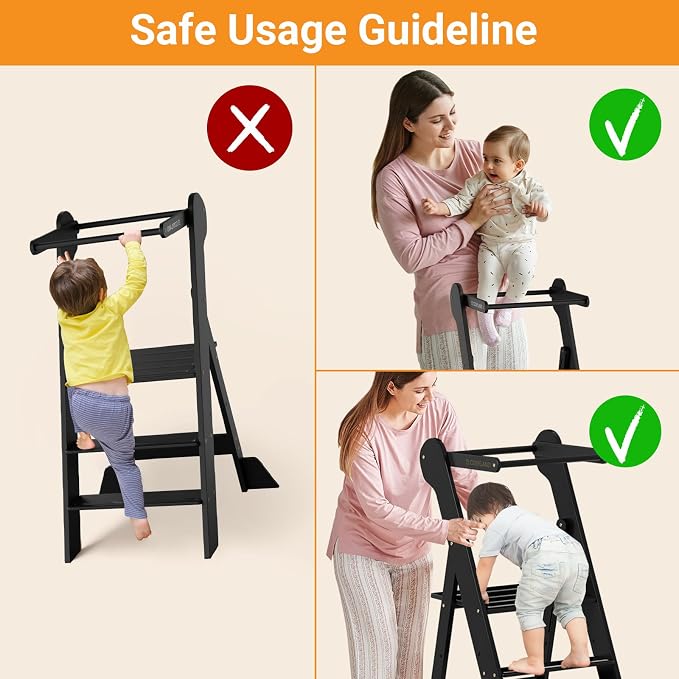 COSYLAND Foldable Toddler Kitchen Stool Helper - Height Adjustable Standing Tower for Bathroom Sink or Kitchen Counter - Step Stool for Toddlers Ages 18 Months to 6 Years Black - Image 9