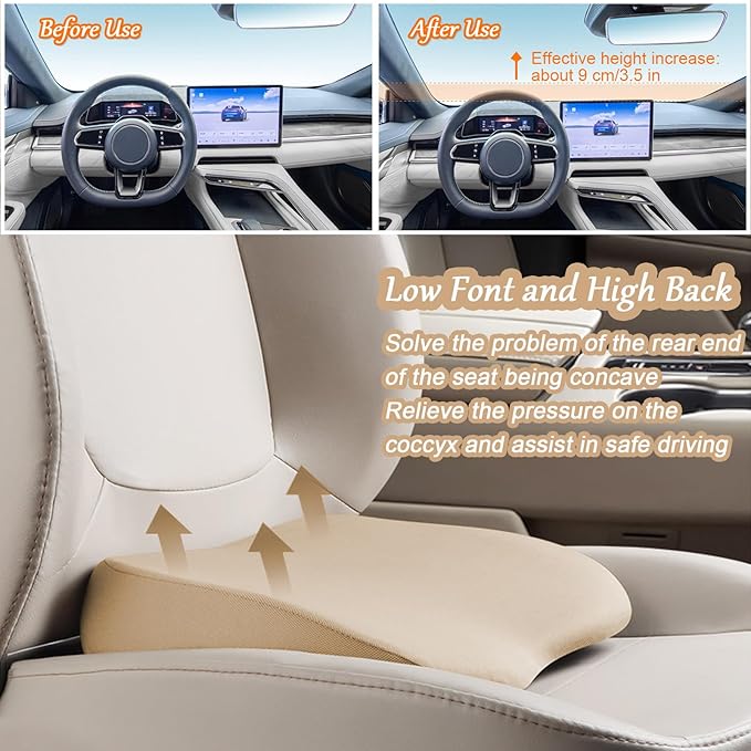 2 in 1 Wedge Car Cushions or Lumbar Support for Driving - 3.5 Inches Soft Memory Foam Driver Seat Cushion for Car Truck - Comfort Coccyx Cushion for Tailbone & Back Pain Relief, Black - Image 3