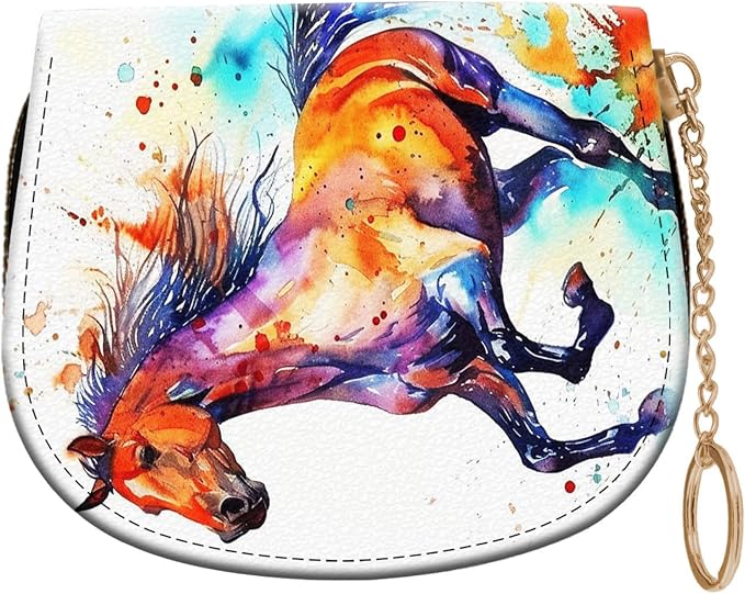 Women's Slim RFID Wallet – Compact Leather Card Holder Wallet for Women, 9 Card Slots RFID Blocking Credit Card Organizer, Small Travel Wallet - Watercolor Horse by Unknown