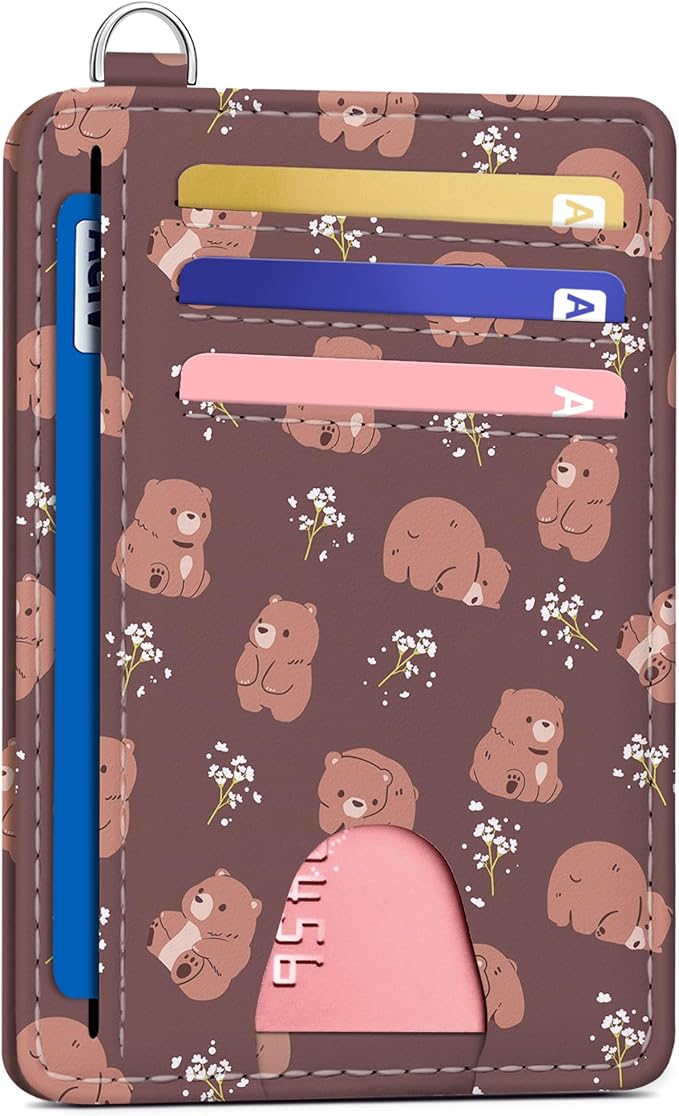 Mayski Slim Wallet, Credit Card Holder for Women, Minimalist Front Pocket RFID Blocking Card Cases, Small Wallet Women Men(Cute Bear) by SLIMELEGANCEPERSONIFIED