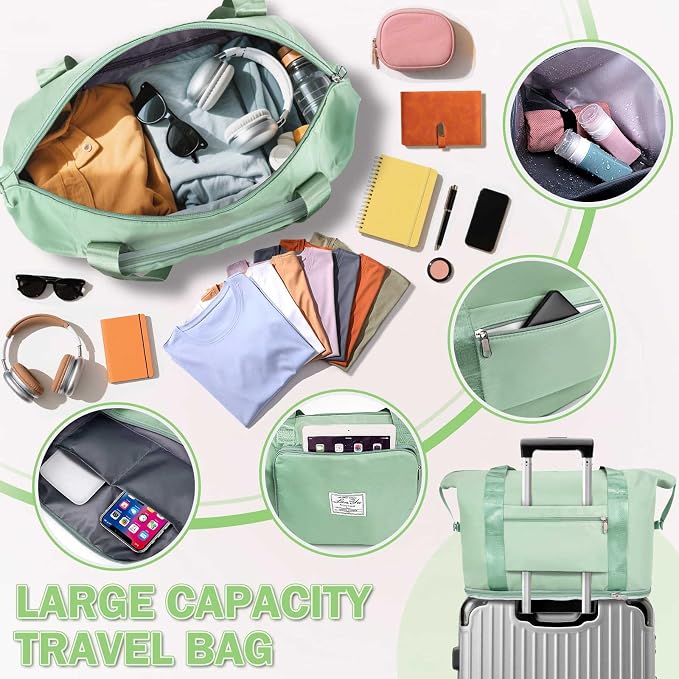 Ranslen Large Capacity Folding Travel Bag,Expansion Travel Duffel Bag with Dry and Wet Separation Portable Travel Duffel Bag - Image 4