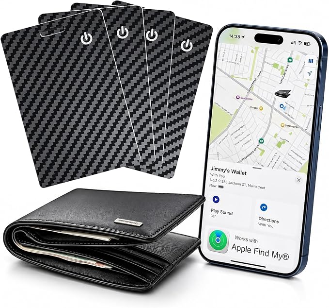 [Apple MFi Certified] 4 Pack Wallet Tracker Card with Apple Find My (iOS Only) Rechargeable Air Tracker Tags Bluetooth Wallet Finder IP68 Waterproof GPS Tracker Item Finder for Keys, Bags, Passport by QUICKHORSE
