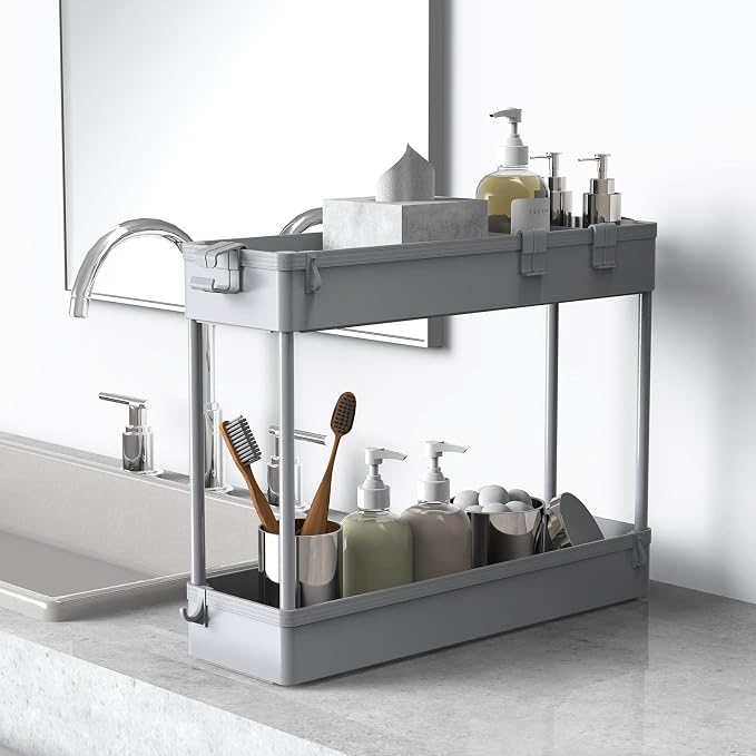 Slim Storage Cart 4 Tier,Bathroom Organizer Rolling Utility,Mobile Shelving Unit Slide Out for Office, Kitchen, Laundry Room & Narrow Places,Gray - Image 3