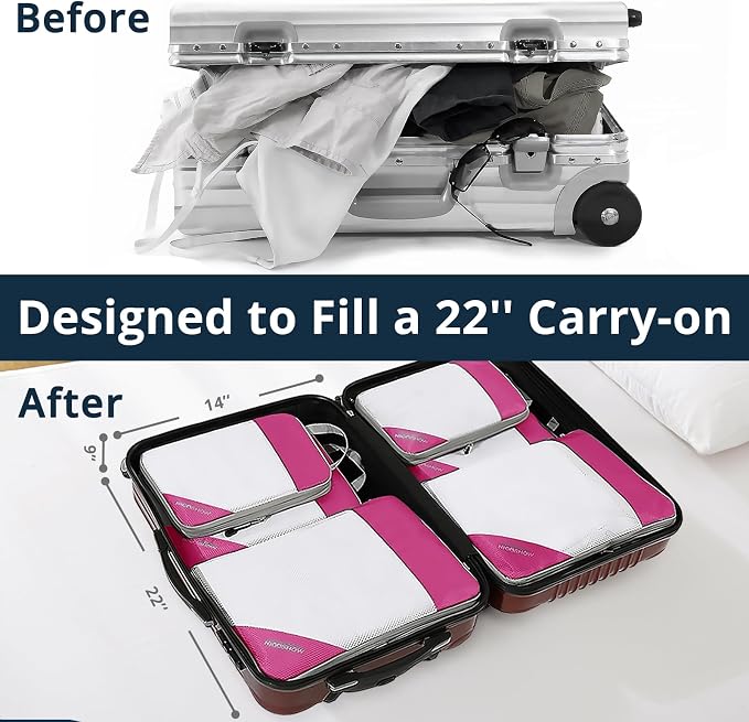 Compression Packing Cubes 6 Set, Compressible Space-Saving Packing Cubes for Travel - Compression Bags, Luggage Organizer, Travel Essentials for Women, Hot Pink - Image 6