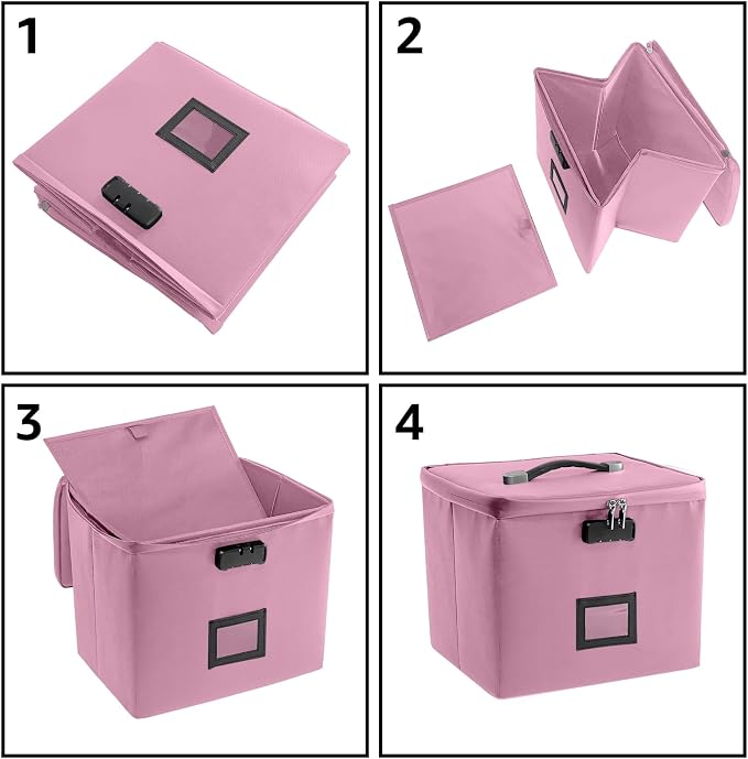 Pink Fire Proof File Box for Documents - Portable Fireproof Document Organizer Box with Handle Waterproof Safe Locking Folder Storage with Lid - Image 6