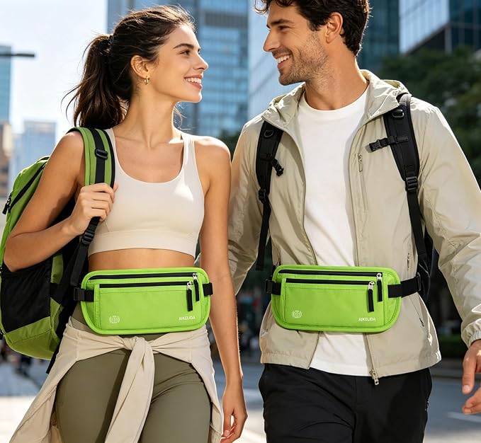 RFID Blocking Money Belt - Passport Holder & Travel Wallet, Slim Hidden Fanny Packs for Women Men - Green - Image 7