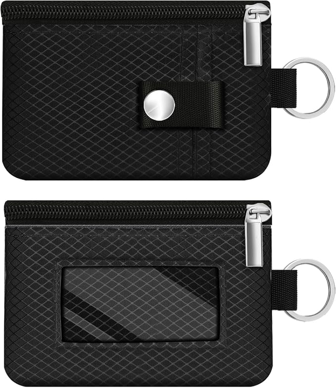 Minimalist RFID Blocking Small Wallet with ID Window,WaterResistant Zip Id Case Wallet with Lanyard Keychain for Cards,Cash,Travel,Women,Men (Black) by CCUMI