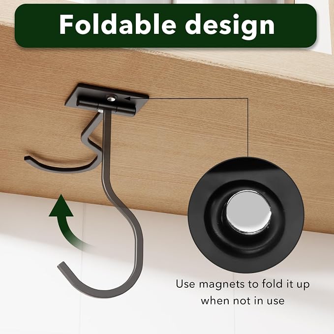 Adhesive Banana Hook Under Cabinet, Under Counter Banana Hanger, Black | Foldable Banana Hanger, Metal Banana Holder, Hold 20 Bananas, Space-Saving Design, Folding with Magnets When Not in Use - Image 3
