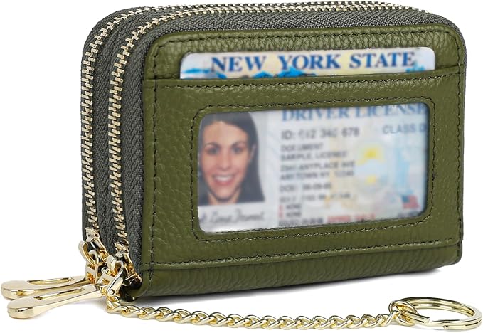 imeetu Rfid Credit Card Holder, Businese Card Case, Wallet for Women Men | Genuine Leather Card Wallet with id Window, Keychain & Double Zipper, Water-resistan Small Wallet with Gift Box, Daily Travel by imeetu