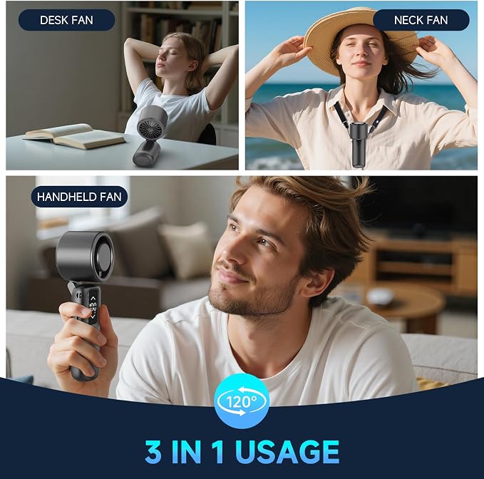 Portable Handheld Turbo Fan, 1-100 Gear Wind, Battery Operated, Up to 23 Working Hours, 3 IN 1 Personal Fan with Air Turbo Tech, Cooling Essentials for Indoor/Outdoor - Image 4