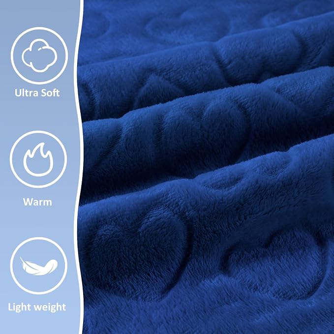 Travel Blanket, Airplane Blanket, Ultra-Soft, Warm & Lightweight, 65x40 in, Outdoor Blanket Essentials for Women, Men & Kids, Included Eye Mask, Luggage Sleeve & Backpack Clip Heart Navy Blue - Image 3