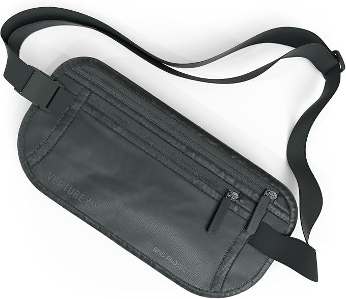 VENTURE 4TH Travel Money Belt, RFID Blocking Passport Holder - Sleek Gray by VENTURE4TH
