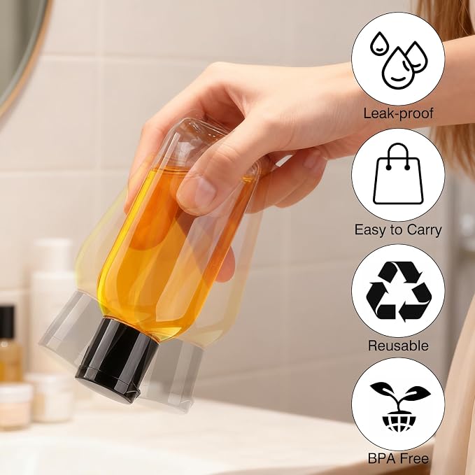 Travel Bottles for Toiletries TSA Approved 6Pack 1.69oz Leak Proof | Small Plastic Squeeze Bottle Refillable Empty Mini Travel Size Bottles Containers with Labels for Shampoo Conditioner Lotion - Image 4
