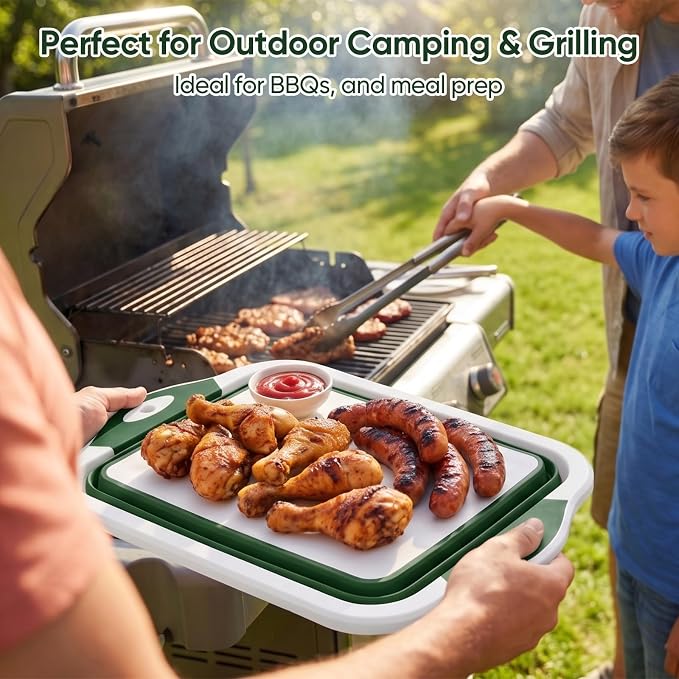Collapsible BBQ Prep Tub with Lid, Foldable Camping Sink with Colander, Cutting Board, Dish Basin for Kitchen, Bowl, Vegetable and Fruit, Storage Basket for Picnic-Green - Image 6