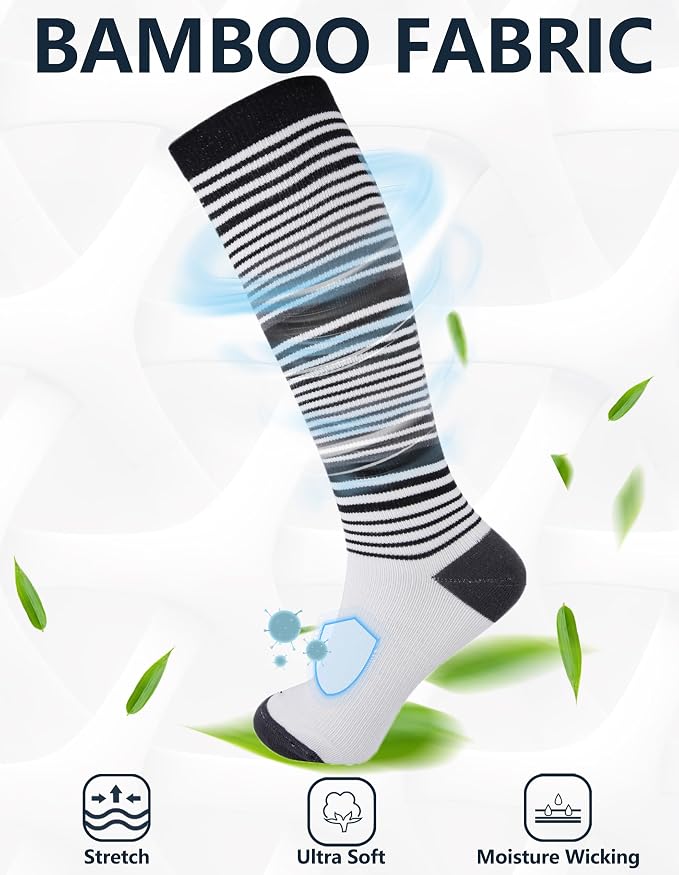 +MD 3 Pairs Bamboo Viscose Compression Socks for Women Men 15-20mmHg Knee High Support Stockings for Pregnancy Nurse Travel - Image 3