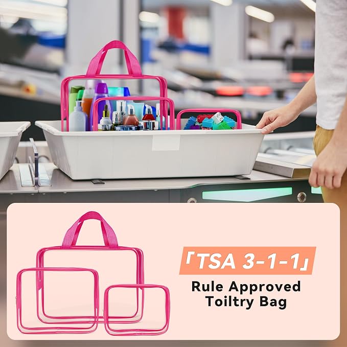 TISRATOK 10 PCS Clear Travel Bags for Toiletries, Clear Makeup Bags（Rose） | 3 Size plastic clear bags with zipper handbag, TSA approved cosmetic pouch for travel, swimsuit,toy storage bags - Image 5