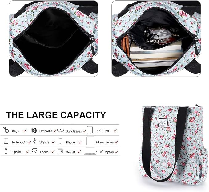 KAMO Floral Tote Bag - Waterproof Lightweight Handbags Travel Shoulder Bag for Hiking Yoga Gym Swimming Travel Beach - Image 5