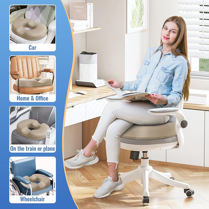 CloudBliss Donut Pillow Stadium Seat Cushion for Tailbone Pain Relief and Hemorrhoids, Memory Foam Seat Chair Cushion, Portable Seat Cushions for Bleachers, Car, Home & Office - Image 6
