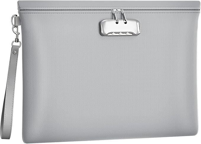 5200℉ Fireproof Document Bag with Lock,Money Pouch,14.3"x10.2" | Waterproof,Zipper Closure, Portable Safe Storage for Letter Size Files, Cash, Cell Phone, Tablet, Credit Card, Passport, Gray - Image 9