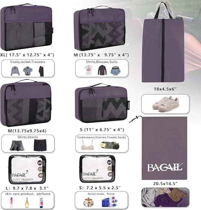 BAGAIL 8 Set/9 Set Packing Cubes Luggage Packing Organizer for Travel, Suitcase Packing Bags for Travel Accessories - Image 2