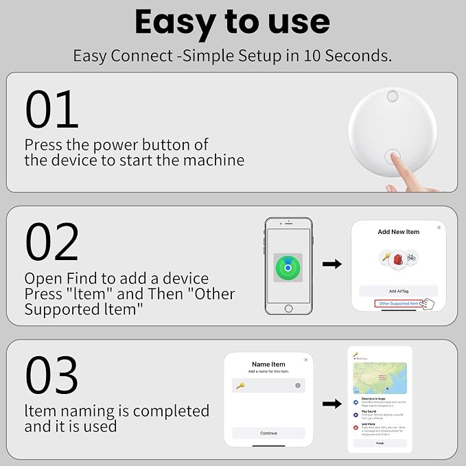 Air Tracker Tags-4 Pack White, Bluetooth Tracker Works with Apple Find My (iOS Only), Smart Tag with Lanyard, Item Finder for Luggage, Key, Suitcases, Replaceable Battery, IP67 Waterproof Tracking Tag - Image 8