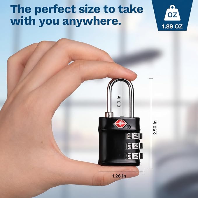 TSA Approved Combination Lock - Compact & Durable Luggage Locks, 3-Digit Resettable Password for Travel, Gym Lockers, Cabinets, Black - Image 2