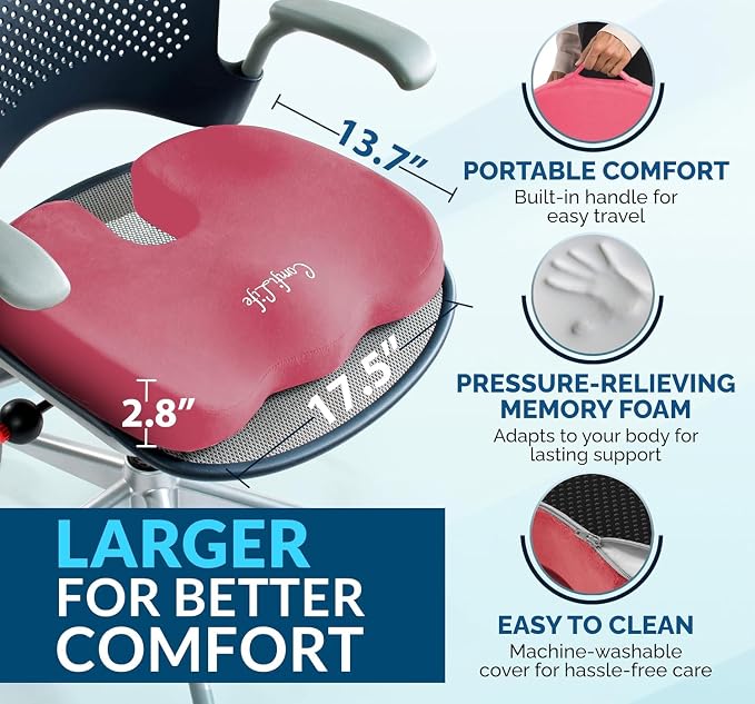 ComfiLife Doctor Recommended Seat Cushion - Premium Gel & Memory Foam Office Chair, Car Seat, Lifting Cushion - Chair Cushions for Back & Sciatica Relief - Seat Cushions for Office & Desk (Pink) - Image 6