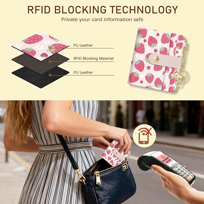 Jogjam Strawberry Rfid Girls Teen Women Wallet, Small Credit Card Holder | PU Leather Bifold Cash Zipper Coin Pocket ID Window, for Female Ladies Teen Girls Girly Gifts - Image 3