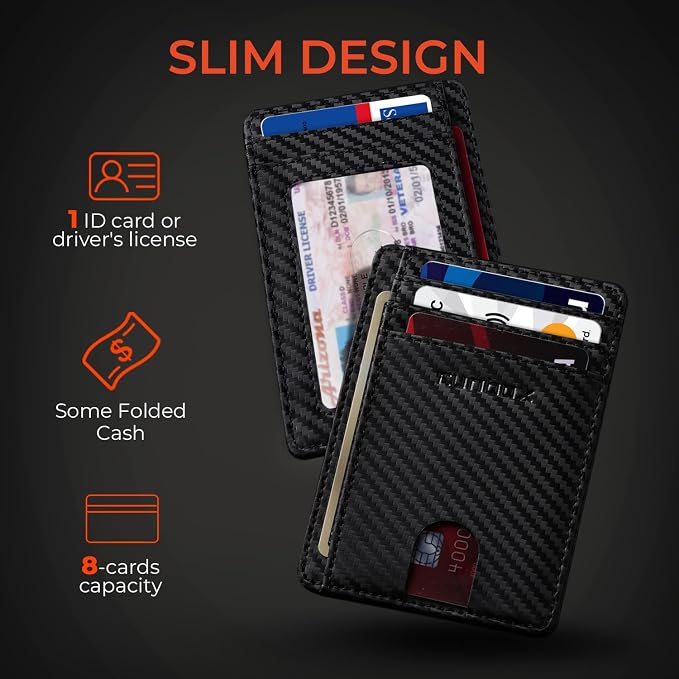 RUNBOX Slim Wallet for Men and Women, RFID Blocking Leather Card Holder | Minimalist 8-slot design fits IDs and credit cards in a thin profile for front pockets, purses, pants and travel - Image 3