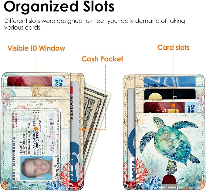 FINTIE Slim Front Pocket Wallet, RFID Blocking Credit Card Holder | Minimalist Card Cases with ID Window for Men Women, underwater world - Image 4